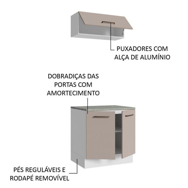 Imagem de Kit com Balcão e Armário Aéreo Multiuso 80cm Branco/Crema Agata Madesa