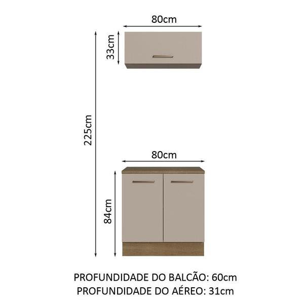 Imagem de Kit com Balcão e Armário Aéreo Multiuso 80cm Rustic/Crema Agata Madesa