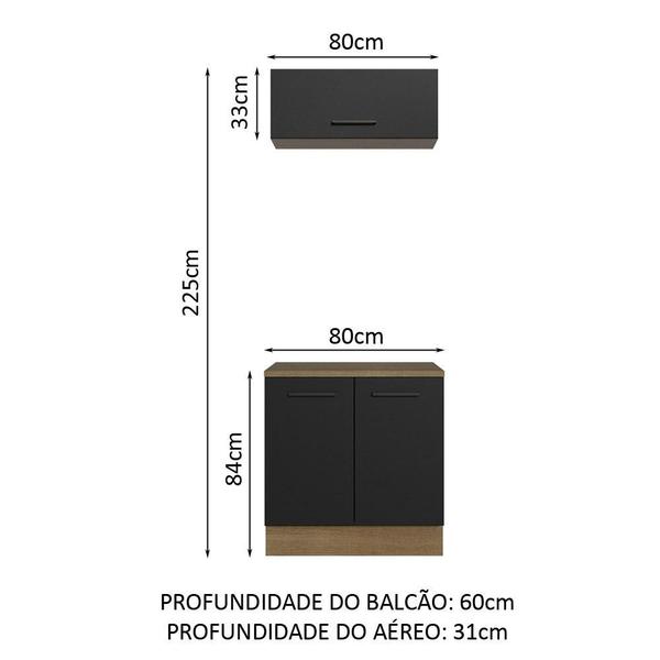Kit com Balcão e Armário Aéreo Multiuso 80cm Rustic/Preto Agata Madesa Imagem de Kit com Balcão e Armário Aéreo Multiuso 80cm Rustic/Preto Agata Madesa