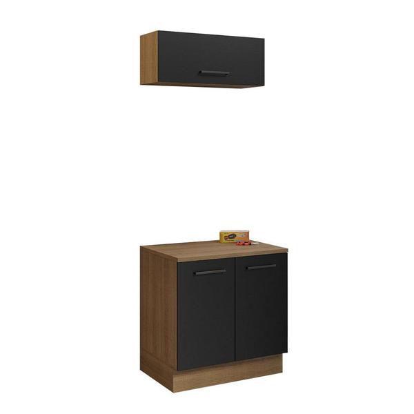 Kit com Balcão e Armário Aéreo Multiuso 80cm Rustic/Preto Agata Madesa Imagem de Kit com Balcão e Armário Aéreo Multiuso 80cm Rustic/Preto Agata Madesa