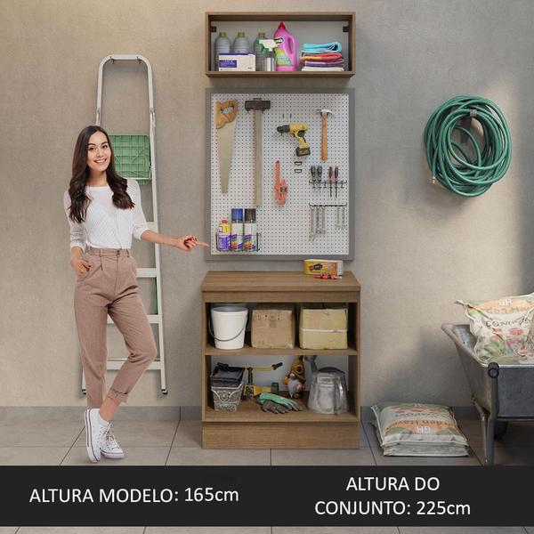 Kit com Balcão e Armário Aéreo Multiuso 80cm Rustic/Preto Agata Madesa Imagem de Kit com Balcão e Armário Aéreo Multiuso 80cm Rustic/Preto Agata Madesa