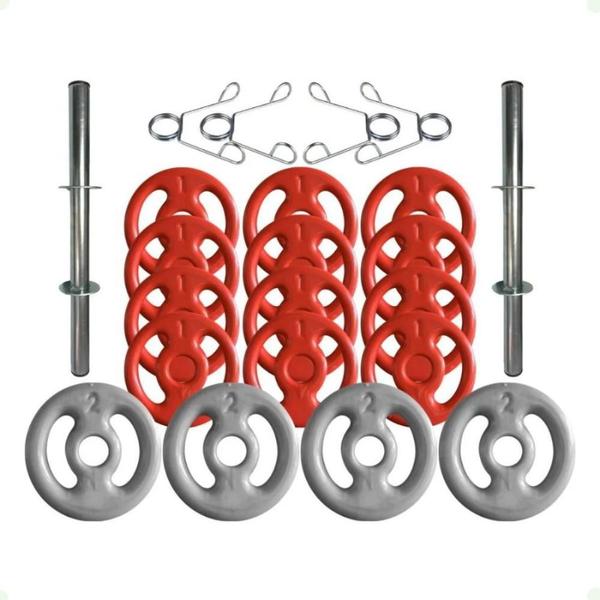 Imagem de Kit com Barras de Halteres e Anilhas Emborrachadas - 22 Peças