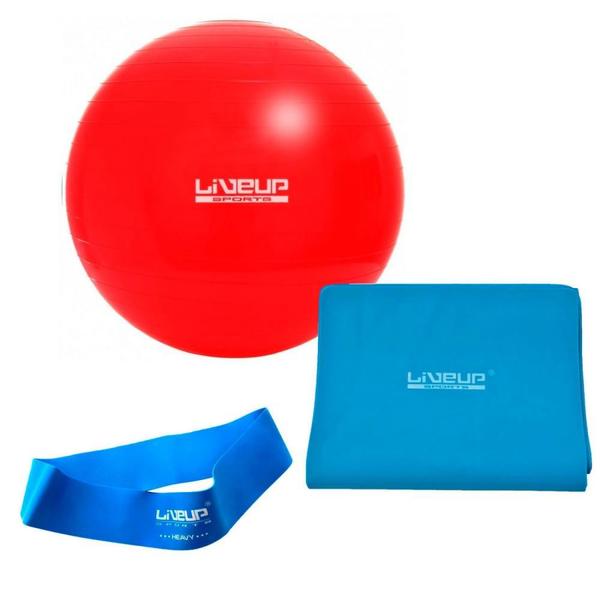 Imagem de Kit com Bola 45 Cm + Faixa Elastica Forte + Mini Band Forte Azul  Liveup Sports 