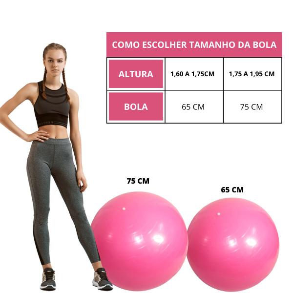 Imagem de Kit com bola de pilates rosa 75cm + bomba de ar manual