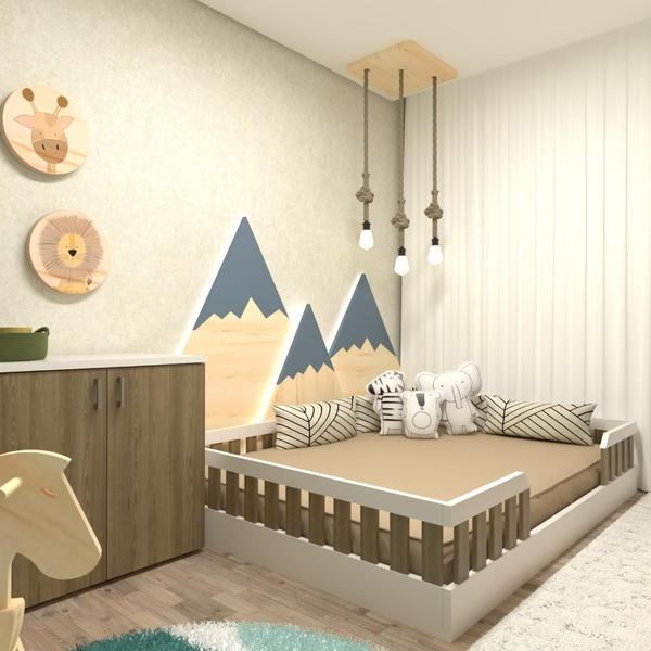 Imagem de Kit com Cama Casal e Armário Baixo Montessoriano Yescasa Branco/Carvalho Mel