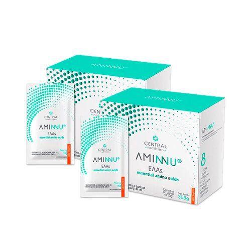 Imagem de Kit com duas caixas Aminnu Central Nutrition 10g c/ 30 Sachês Tangerina
