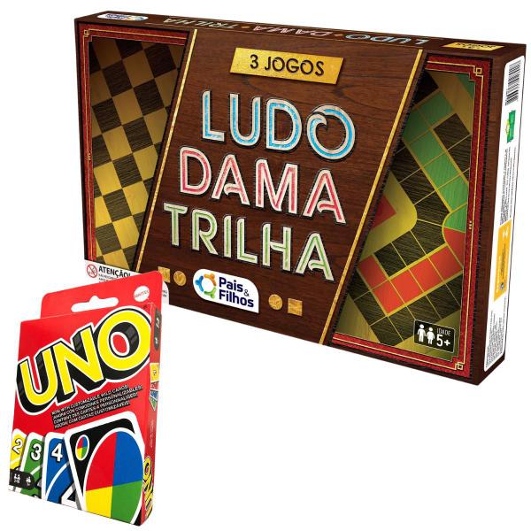 Kit com os Jogos de Mesa Tabuleiro Ludo Dama Trilha + Uno - Pais&Filhos + Mattel Imagem de Kit com os Jogos de Mesa Tabuleiro Ludo Dama Trilha + Uno
