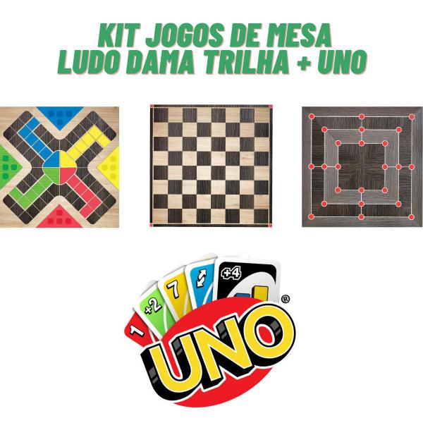 Kit com os Jogos de Mesa Tabuleiro Ludo Dama Trilha + Uno - Pais&Filhos + Mattel Imagem de Kit com os Jogos de Mesa Tabuleiro Ludo Dama Trilha + Uno