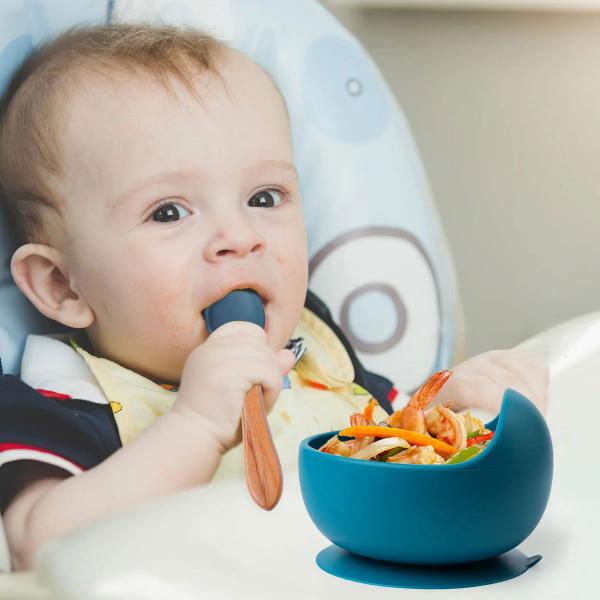 Imagem de Kit com Pratinho e Bowl em Silicone com Ventosa Divisórias para Introdução Alimentar Bebê Infantil 