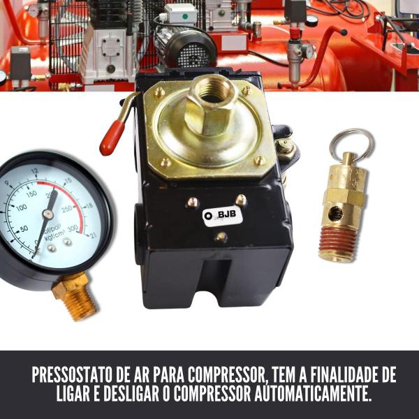 Imagem de Kit Com Pressostato 80-120 Psi 1 Via Válvula E Manômetro Compativel com Chiaperini, Schulz, Motomil