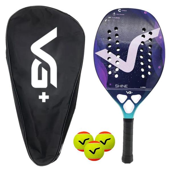 Imagem de Kit com Raquete de Beach Tennis Shine 12 K Carbon com 3 Bolas e Bolsa de Transporte Vg Plus