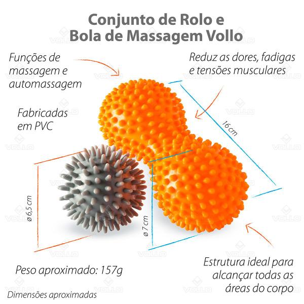 Imagem de Kit com Rolo e Bola de Massagem Automassagem Alivia Tensões Musculares Vollo