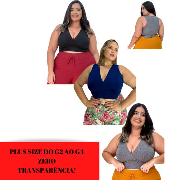 Imagem de kit Com Três Tops Fitness Plus Size Até o 60 Suplex Feminino Treino