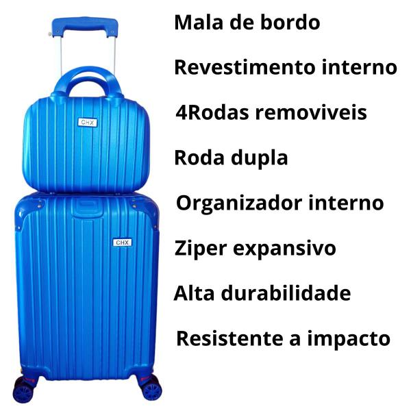 Imagem de Kit Com2 Malas De Viagem + Frasqueira P,pp Bordo Rodinha 360