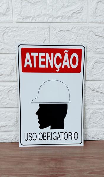 Imagem de KIT COMBO 10 Placa Sinalização OBRIGATORIO CAPACETE SEGURANÇ