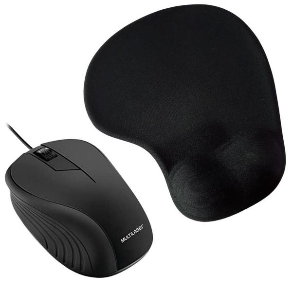 Imagem de Kit Combo Mouse Usb Multilaser Com Fio + Mouse Pad Ergonômico Com Apoio de Pulso