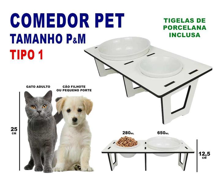 Imagem de Kit Comedor PET Dupla Tigela 280 & 650mm MDF Formica Branca