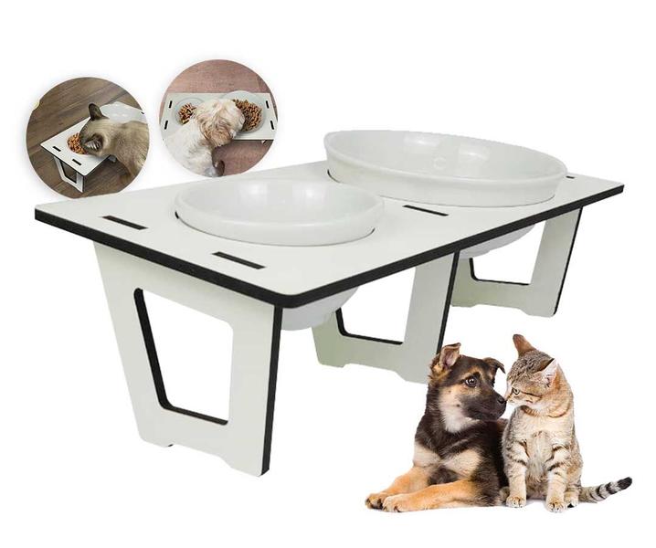 Imagem de Kit Comedor PET Dupla Tigela 280 & 650mm MDF Formica Branca