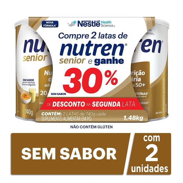 Kit Complemento Alimentar Nutren Senior Sem Sabor 1,48Kg Ganhe 30% de Desconto na Segunda Lata Imagem de Kit Complemento Alimentar Nutren Senior Sem Sabor 1,48Kg Ganhe 30% de Desconto na Segunda Lata