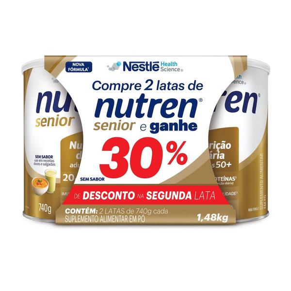 Kit Complemento Alimentar Nutren Senior Sem Sabor 1,48Kg Ganhe 30% de Desconto na Segunda Lata Imagem de Kit Complemento Alimentar Nutren Senior Sem Sabor 1,48Kg Ganhe 30% de Desconto na Segunda Lata