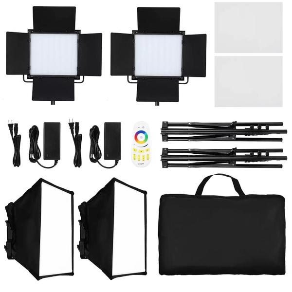 Imagem de Kit Completo 2 Iluminador Led Bicolor Rgb 60w Greika Com Baterias Softbox L5500rp