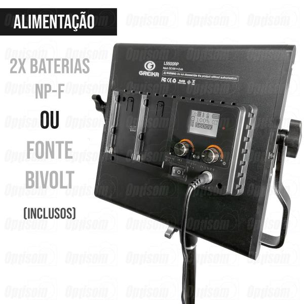 Imagem de Kit Completo 2 Iluminador Led Bicolor Rgb 60w Greika Com Baterias Softbox L5500rp