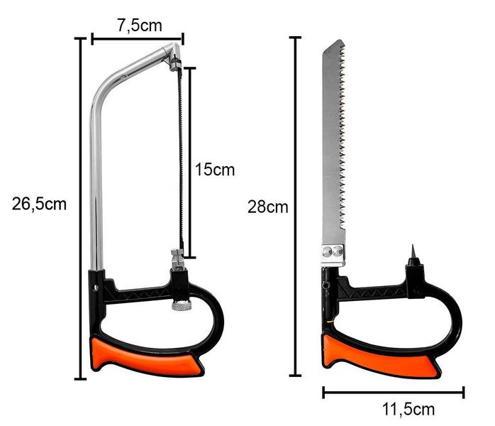 Imagem de Kit Completo Arco Com 06 Serras Manual Mini Serrote Multifuncional Ajustável P/ Vários Materiais Gesso Madeira PVC Metal