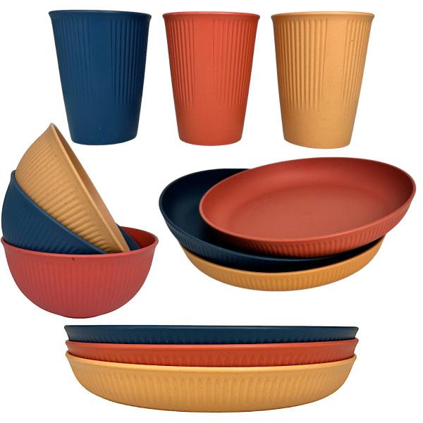 Kit Completo Bambu PP Pratos Bowl Copo Colorido Stripes Lyor Imagem de Kit Completo Bambu PP Pratos Bowl Copo Colorido Stripes Lyor