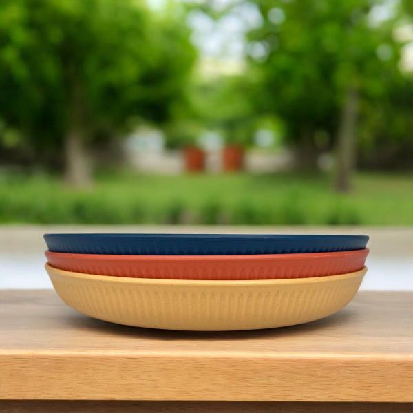 Kit Completo Bambu PP Pratos Bowl Copo Colorido Stripes Lyor Imagem de Kit Completo Bambu PP Pratos Bowl Copo Colorido Stripes Lyor