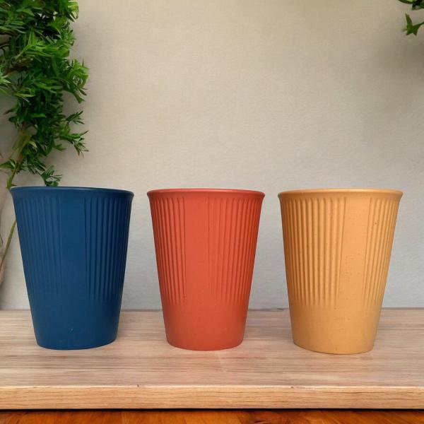 Kit Completo Bambu PP Pratos Bowl Copo Colorido Stripes Lyor Imagem de Kit Completo Bambu PP Pratos Bowl Copo Colorido Stripes Lyor