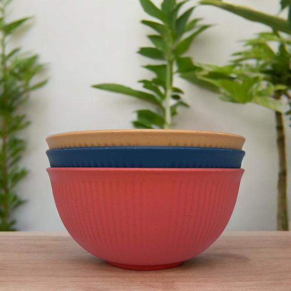 Kit Completo Bambu PP Pratos Bowl Copo Colorido Stripes Lyor Imagem de Kit Completo Bambu PP Pratos Bowl Copo Colorido Stripes Lyor