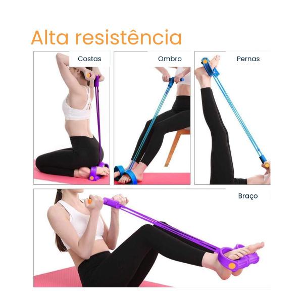 Imagem de Kit completo barra de apoio flexão e elástico treino fitness braço ombro tríceps academia em casa