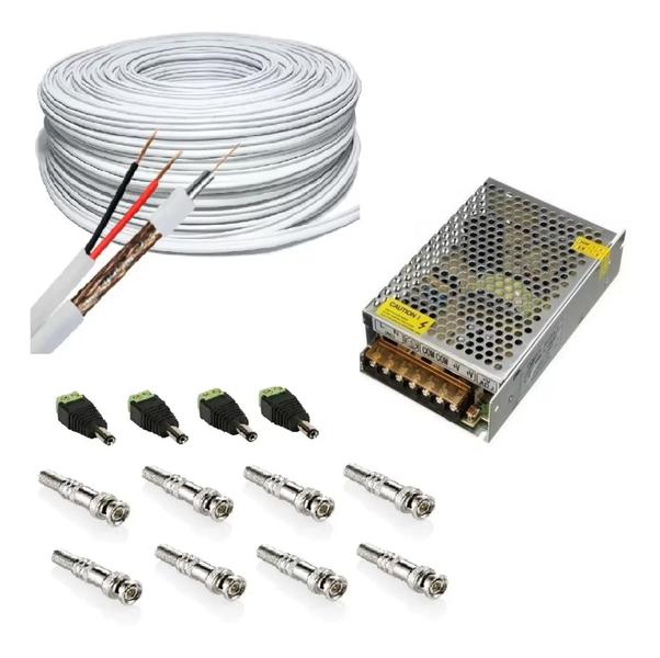 Imagem de Kit Completo Cabo Coaxial Cftv + Acessórios Para 4 Câmeras