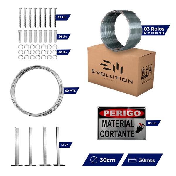 Imagem de Kit Completo Cerca Concertina Simples 30cm 30 Metros