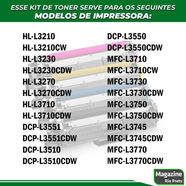 Imagem de Kit Completo Com 4 Toner Compatível HL-L3210CW DCP-L3551CDW MFC-L3750CDW - TN217 Preto Azul Amarelo Magenta Novos