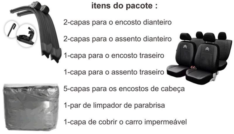 Imagem de Kit Completo com Capa de Couro Citroën C3 2003 a 2012 + Capa de Cobertura e Limpador