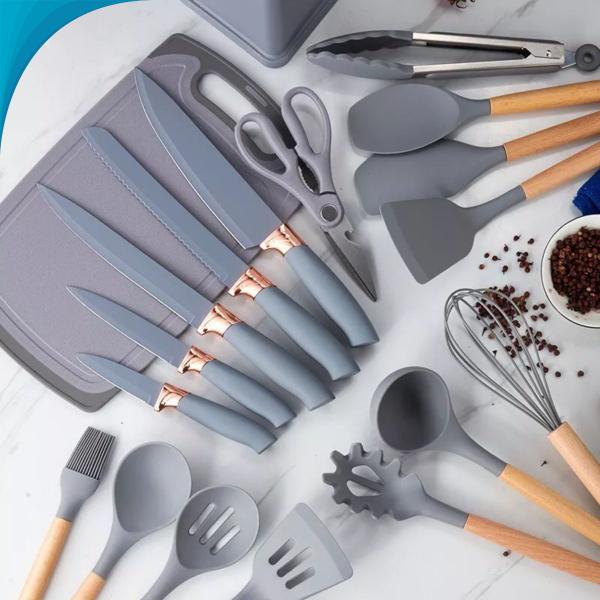 Kit Completo Cozinha Facas e Utensílios 19 Peças Preto Com Garantia - BlackWatch Imagem de Kit Completo Cozinha Facas e Utensílios 19 Peças Preto Com Garantia