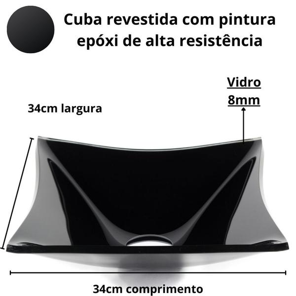 Imagem de Kit completo Cuba Quadrada 34cm de Vidro Temperado  com Torneira Link e Válvula Click + Sifão