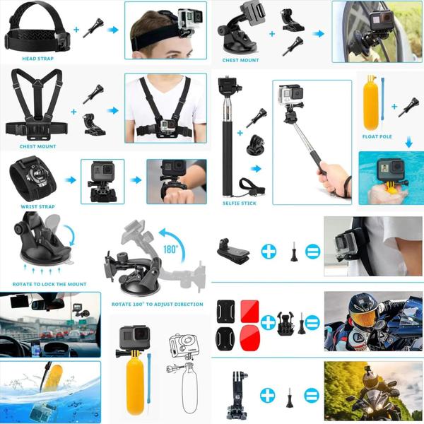 Imagem de Kit Completo de Acessórios para GoPro Hero 10 - Versátil e Seguro  Suportes, Bastão, Case, Boia, e Mais