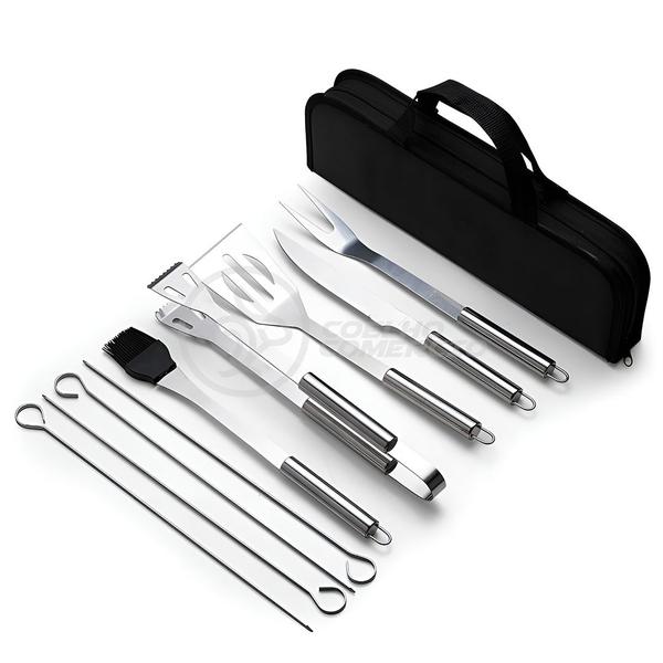 Imagem de Kit Completo de Churrasco 9 Peças em Aço Inox com Bolsa Preta para Churrasqueiro