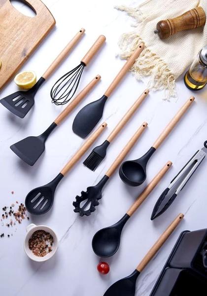 Imagem de Kit Completo de Jogo Utensílios de Silicone Cozinha 19 Peças Com Tábua