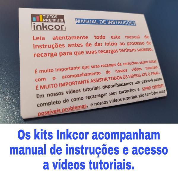 Imagem de Kit Completo de Tinta Inkcor para Recarregar Cartucho Compatível com HP 60 664 662 74