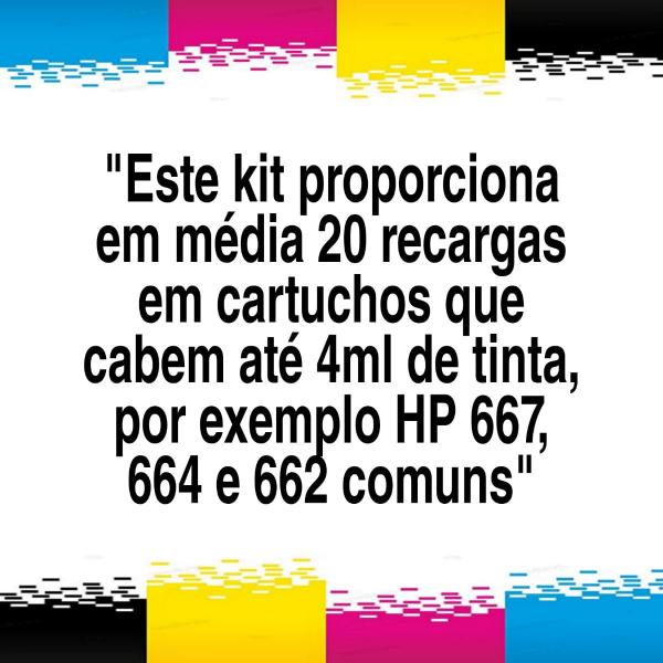 Imagem de Kit Completo de Tinta Inkcor para Recarregar Cartucho Compatível com HP 60 664 662 74