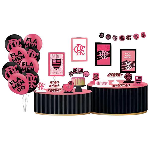 Imagem de Kit Completo Festa Fácil Flamengo rosa Decorativo Oficial Clube