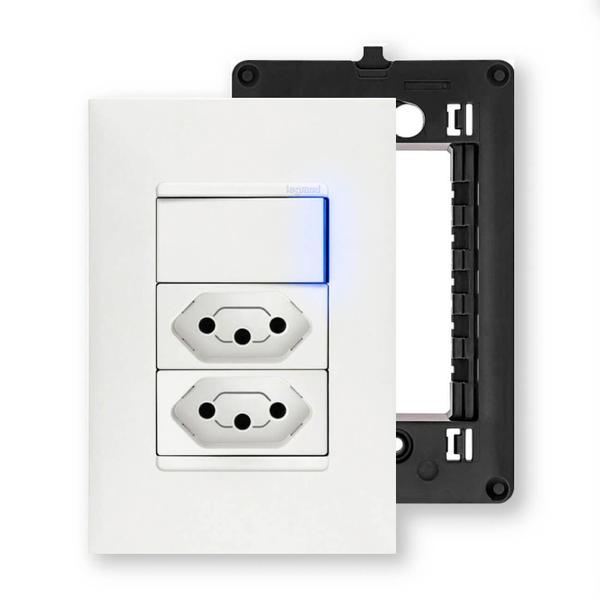 Imagem de Kit Completo Interruptor com Led Azul Tomada 10A e 20A Com Placa e Suporte Legrand PIAL Plus+