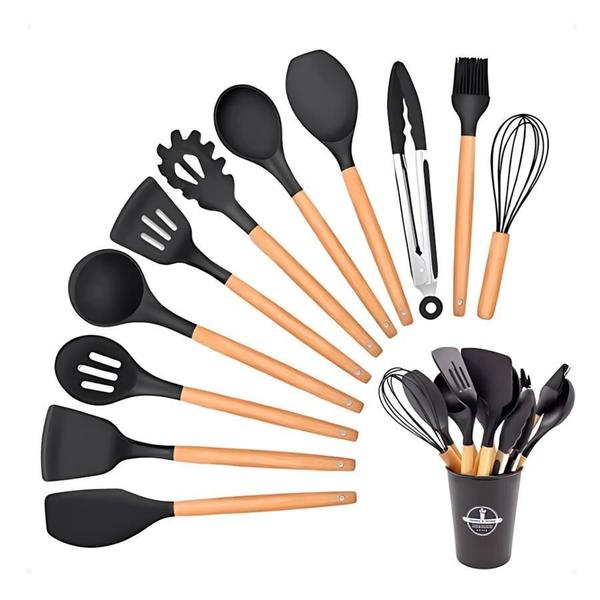 Imagem de Kit Completo Jogo Utensílios Cozinha Luxo 12 Peças Silicone