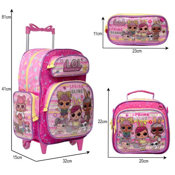 Imagem de Kit Completo Mochila infantil Escolar de Rodinhas LOL Rosa