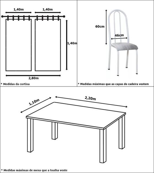 Imagem de Kit Completo para Cozinha 10 Peças Cortina 2m + Toalha de Mesa 8 Lugares + Capas de Cadeira Tubular Estampa Divertida
