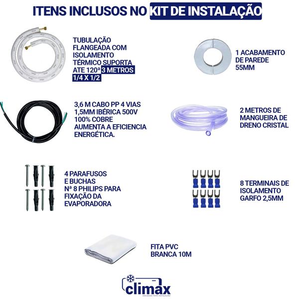 Imagem de Kit completo para instalação ar condicionado inverter split 12000 e 18000 btus normal 18000 btus cobre 3 metros 1/4 1/2