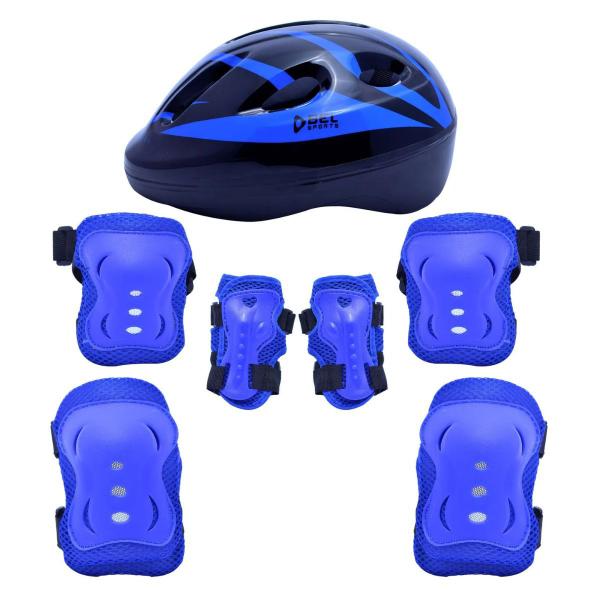 Imagem de Kit Completo Para Proteção Infantil Capacete Joelheira Com 7 Peças Azul Tam M Belfix